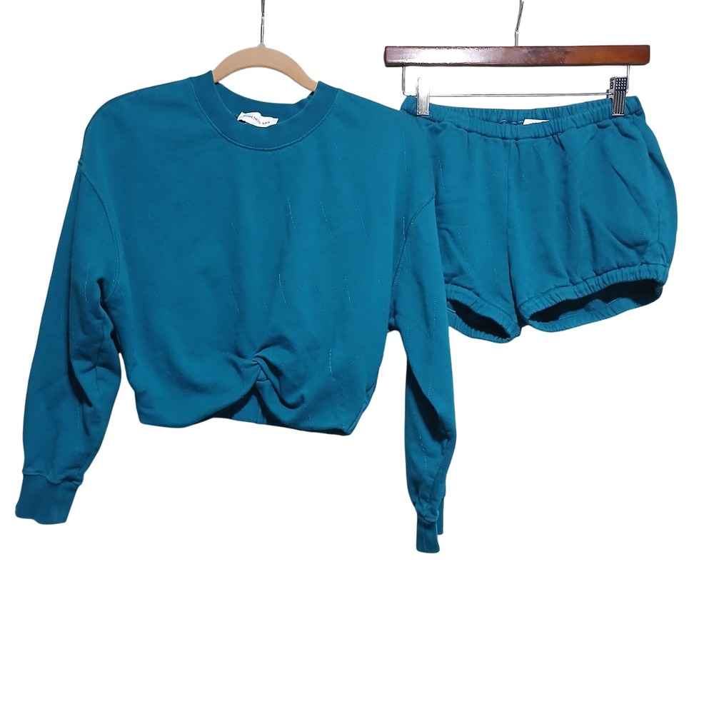 Something Navy Womens XS‎ Top And Shorts Set Quilted Twist Front Teal Blue